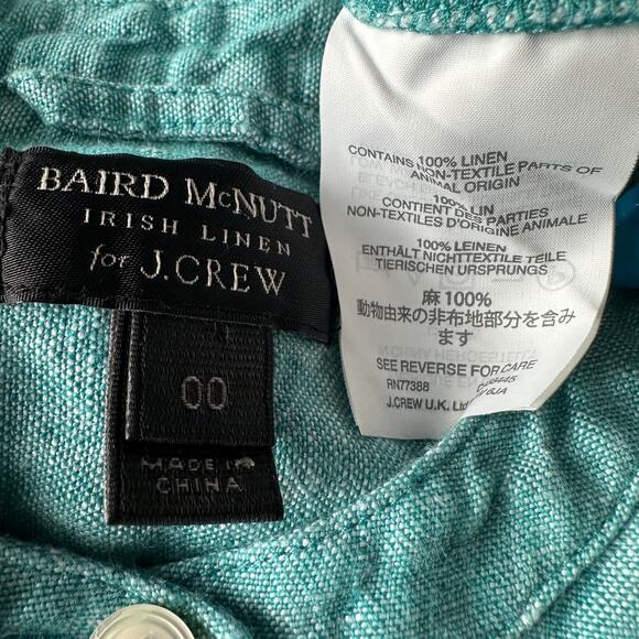 Baird McNutt J Crew 100 Irish Linen Shirt Teal Size XXS Beachy Boho Coastal EUC - Picture 7 of 8